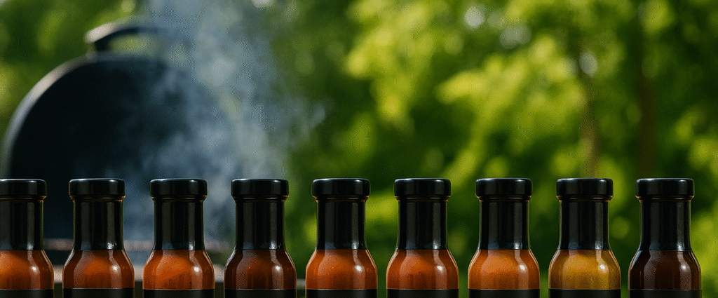 Haut de bouteilles de sauces BBQ